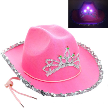 UNIQ Pink Bling Cowgirl Hat Novelty Child Pink Cowboy Hat with Blinking Tiara